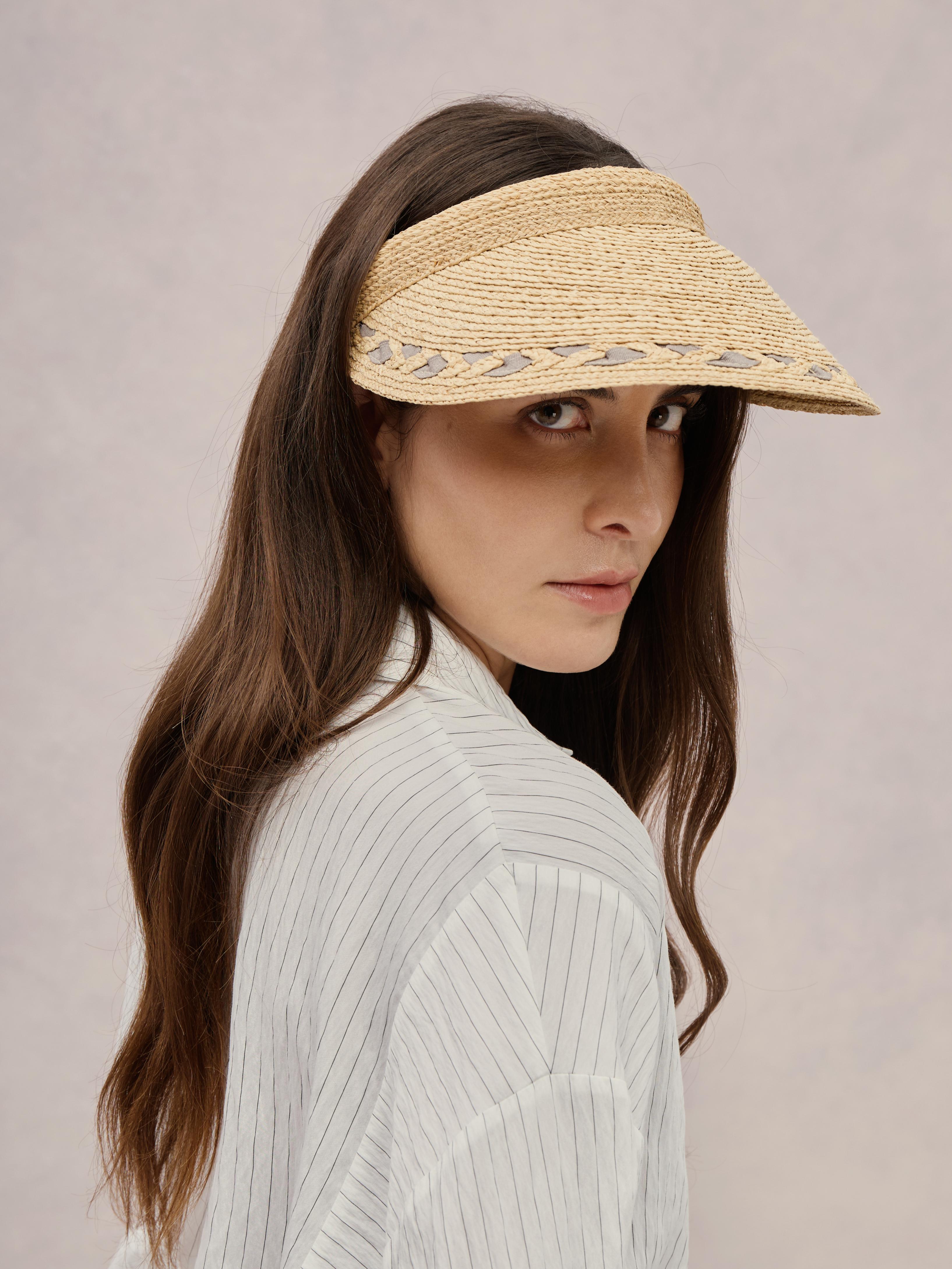 Handcrafted grey Madagascar raffia visor hat — Malta | Club Hapuna