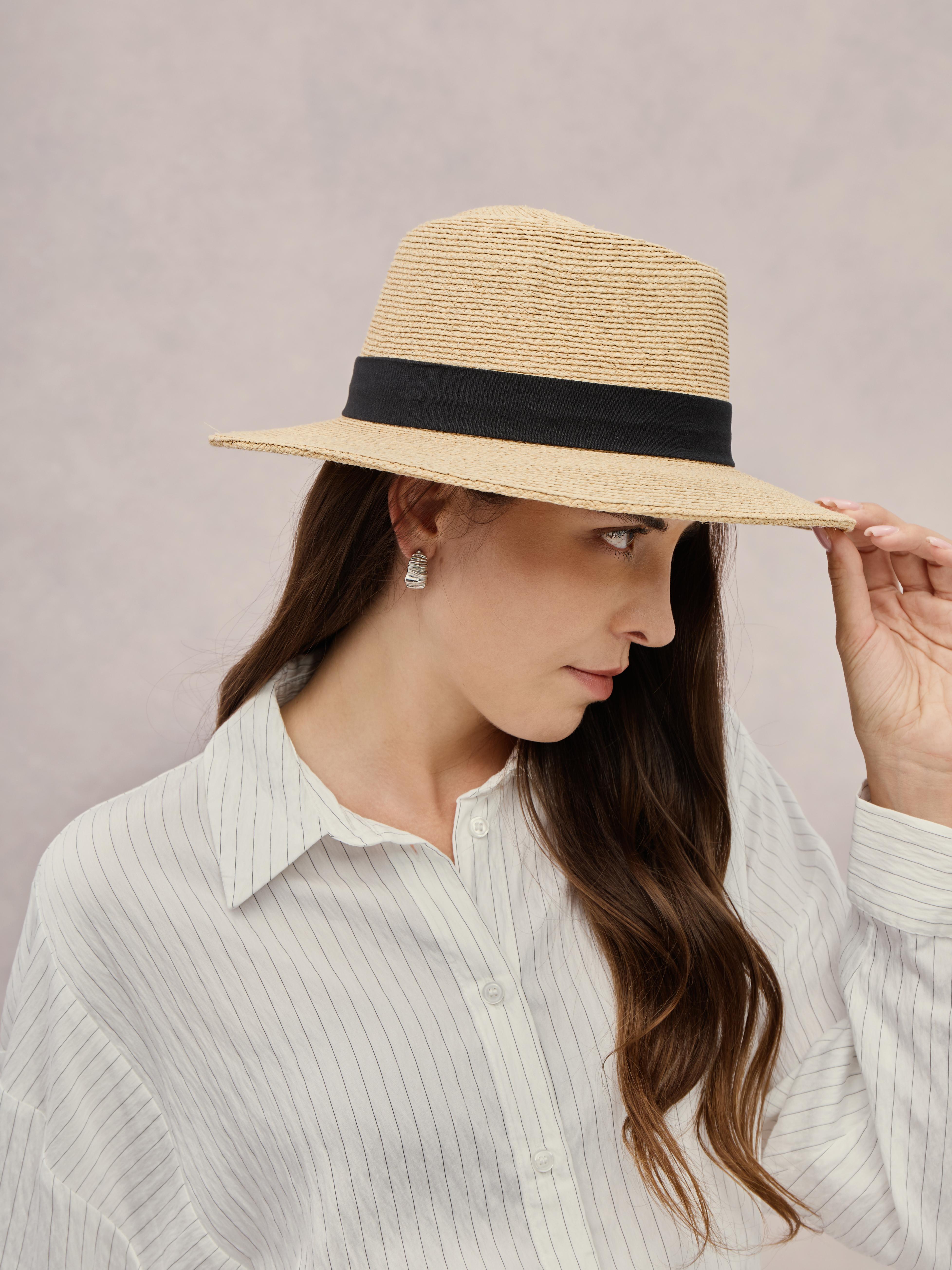 Ponza charcoal raffia fedora — structured, elegant | Club Hapuna
