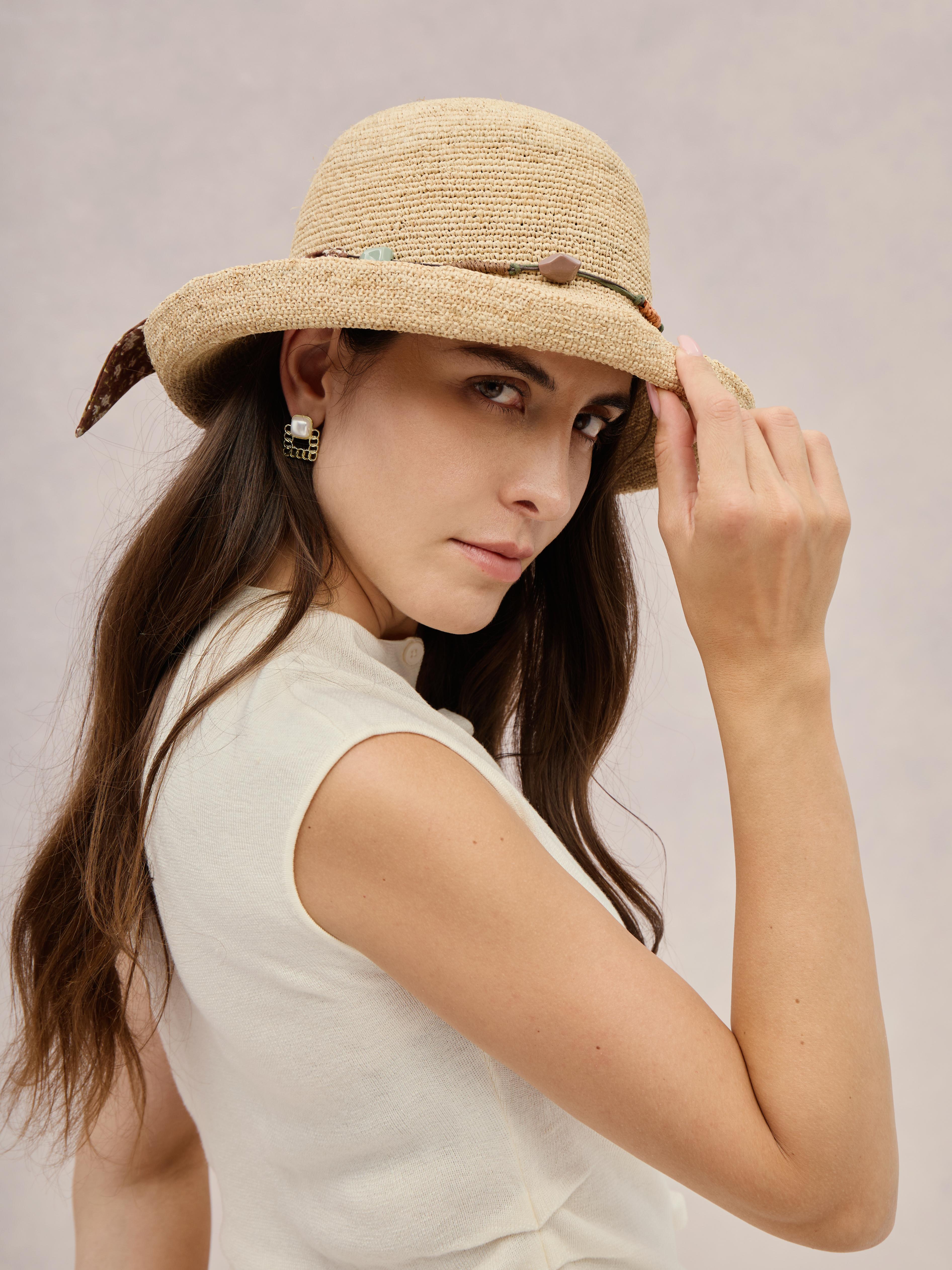 Club Hapuna Amalfi — merlot Madagascar raffia hat with scarf trim