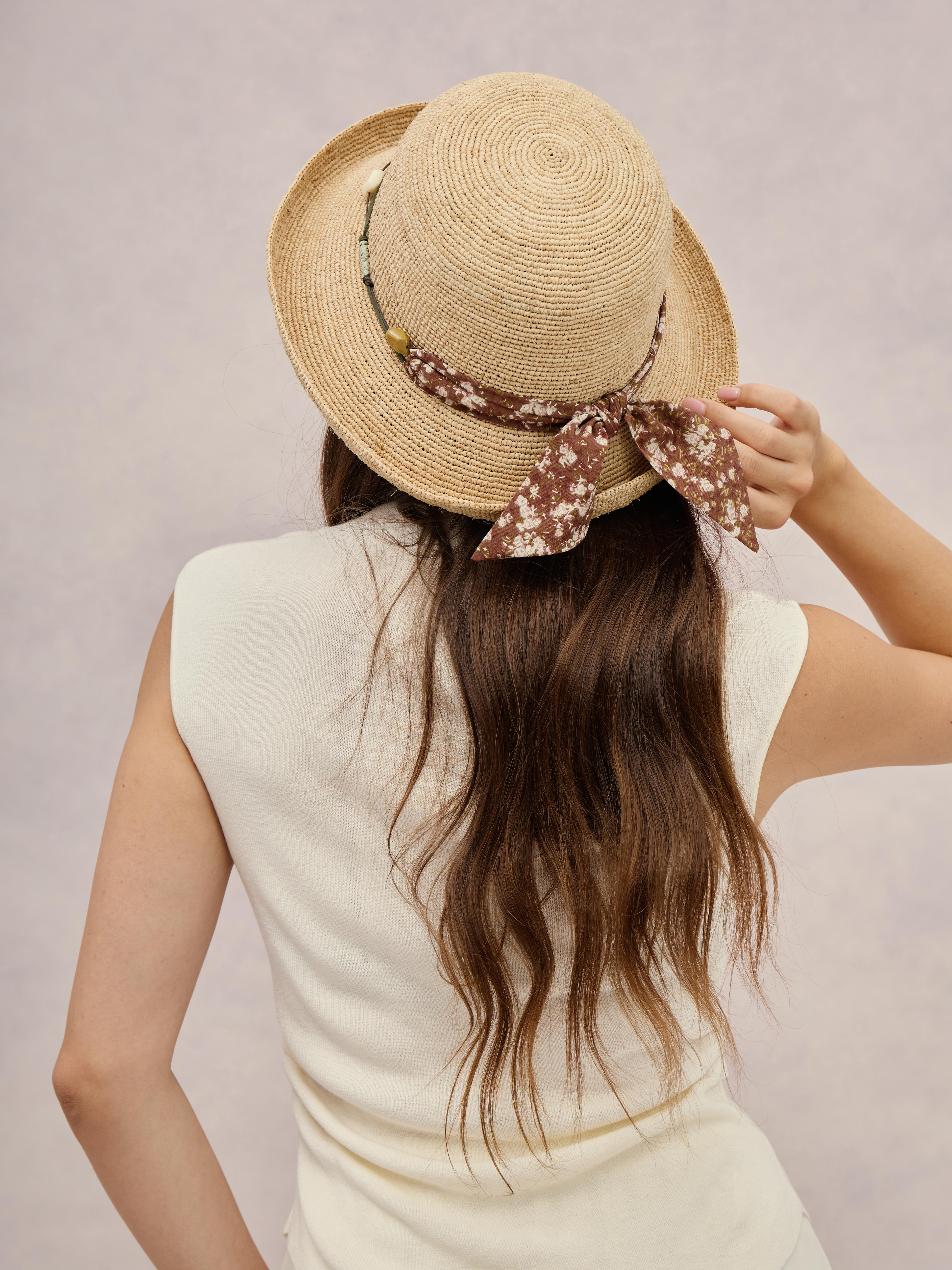 Amalfi merlot raffia wide-brim hat — scarf band, packable | Club Hapuna