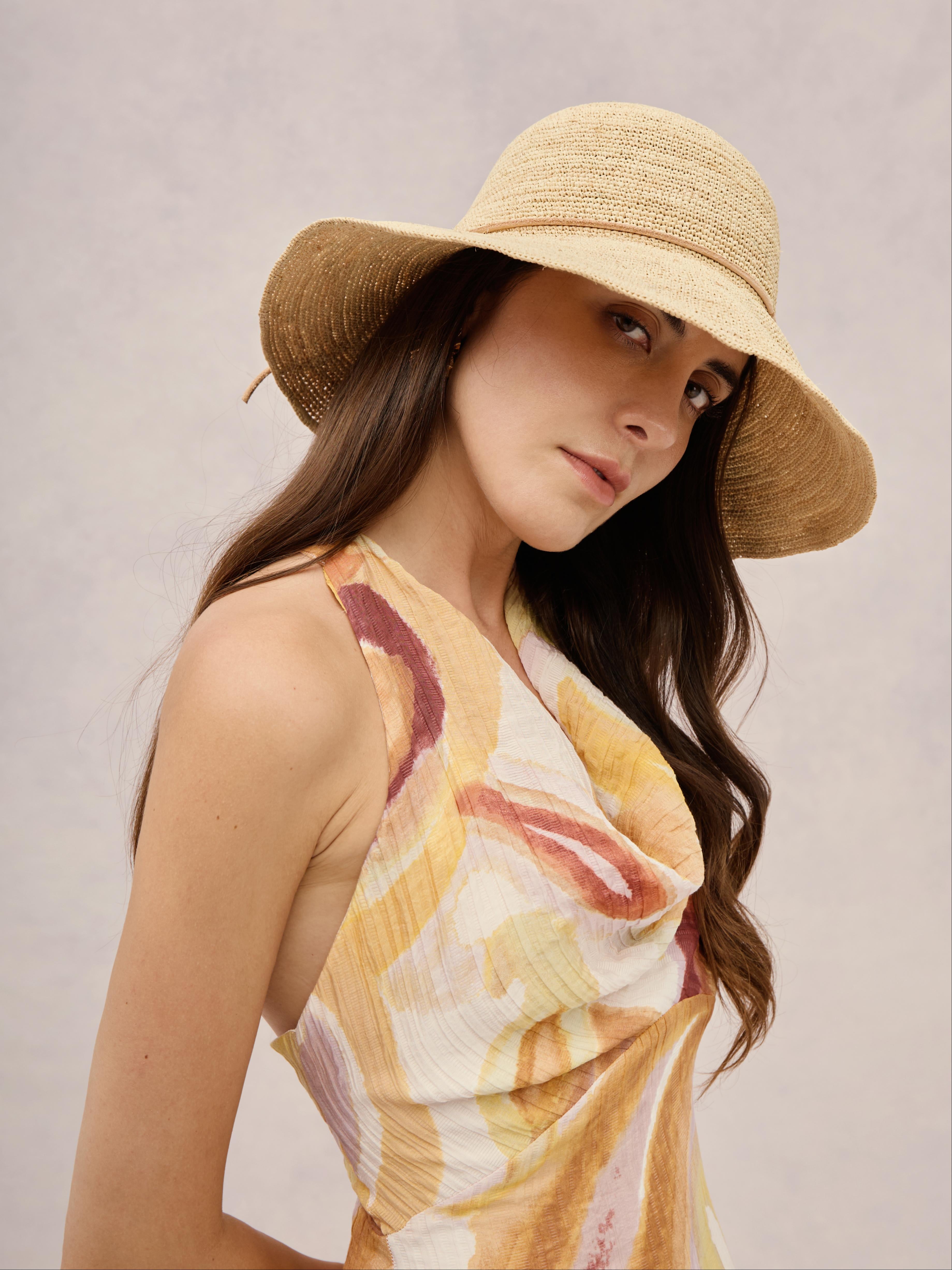 Club Hapuna Ibiza II — Madagascar raffia sun hat with leather trim