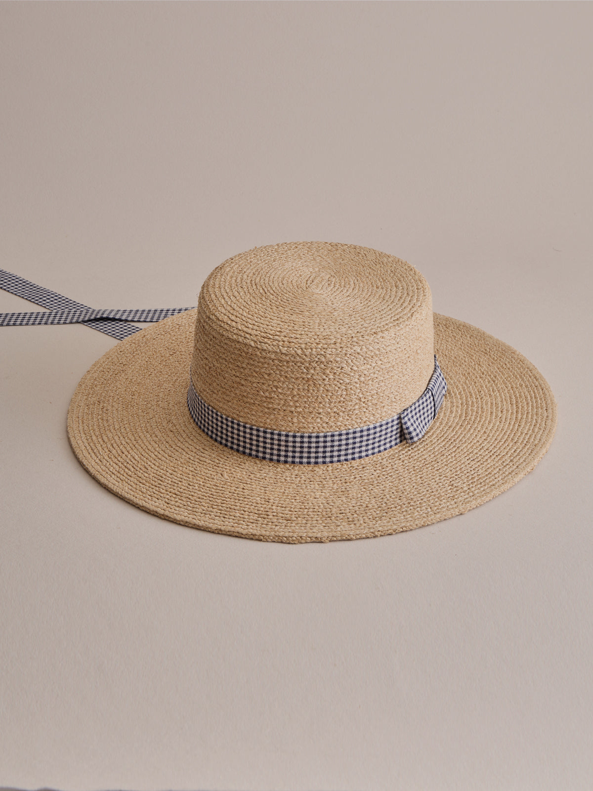 Comino gingham Madagascar raffia boater hat | Club Hapuna