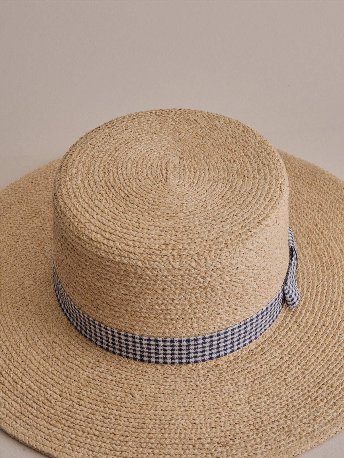 Comino gingham natural raffia boater — handcrafted | Club Hapuna
