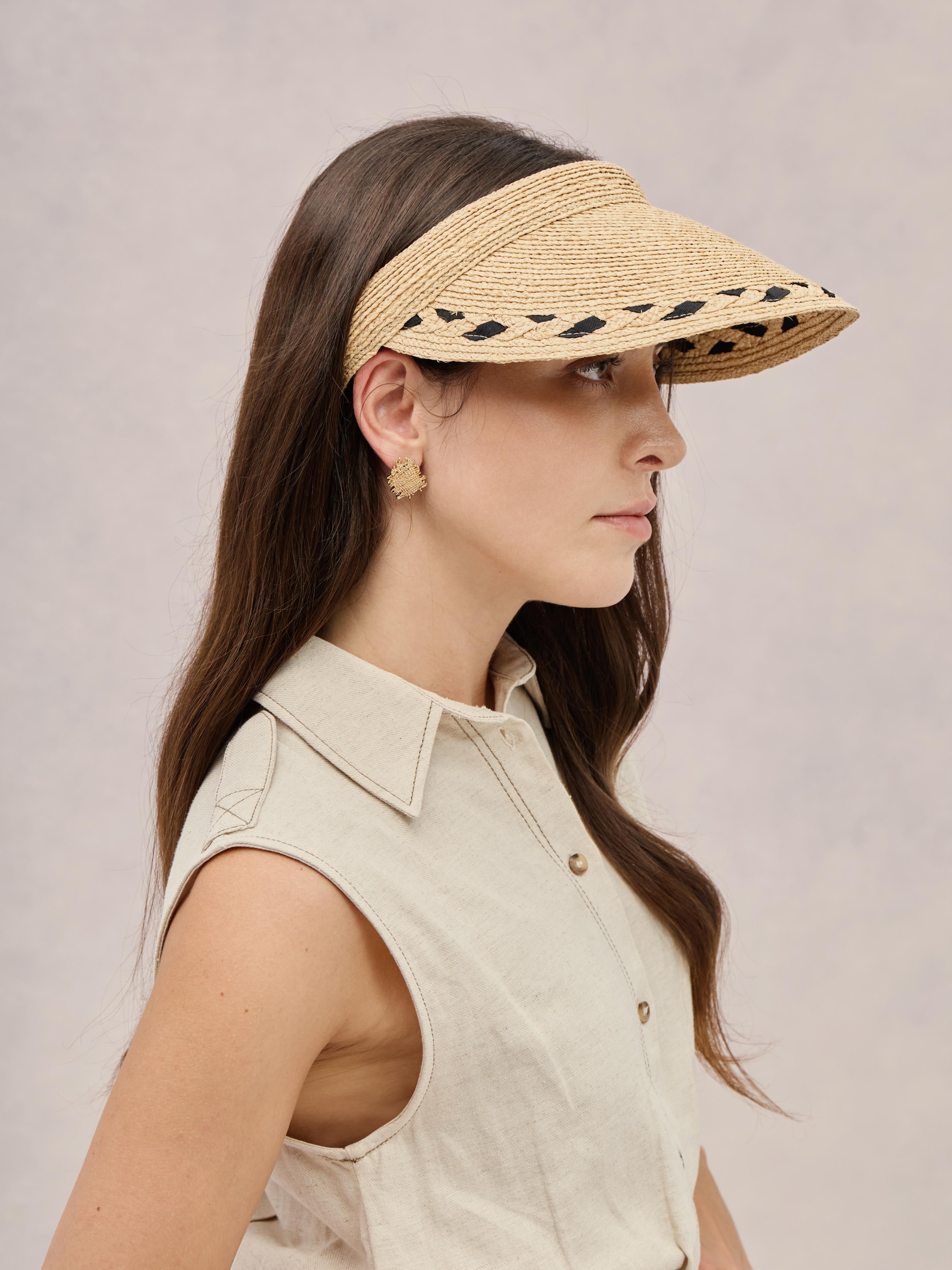 Malta black raffia visor — extended brim sun protection | Club Hapuna