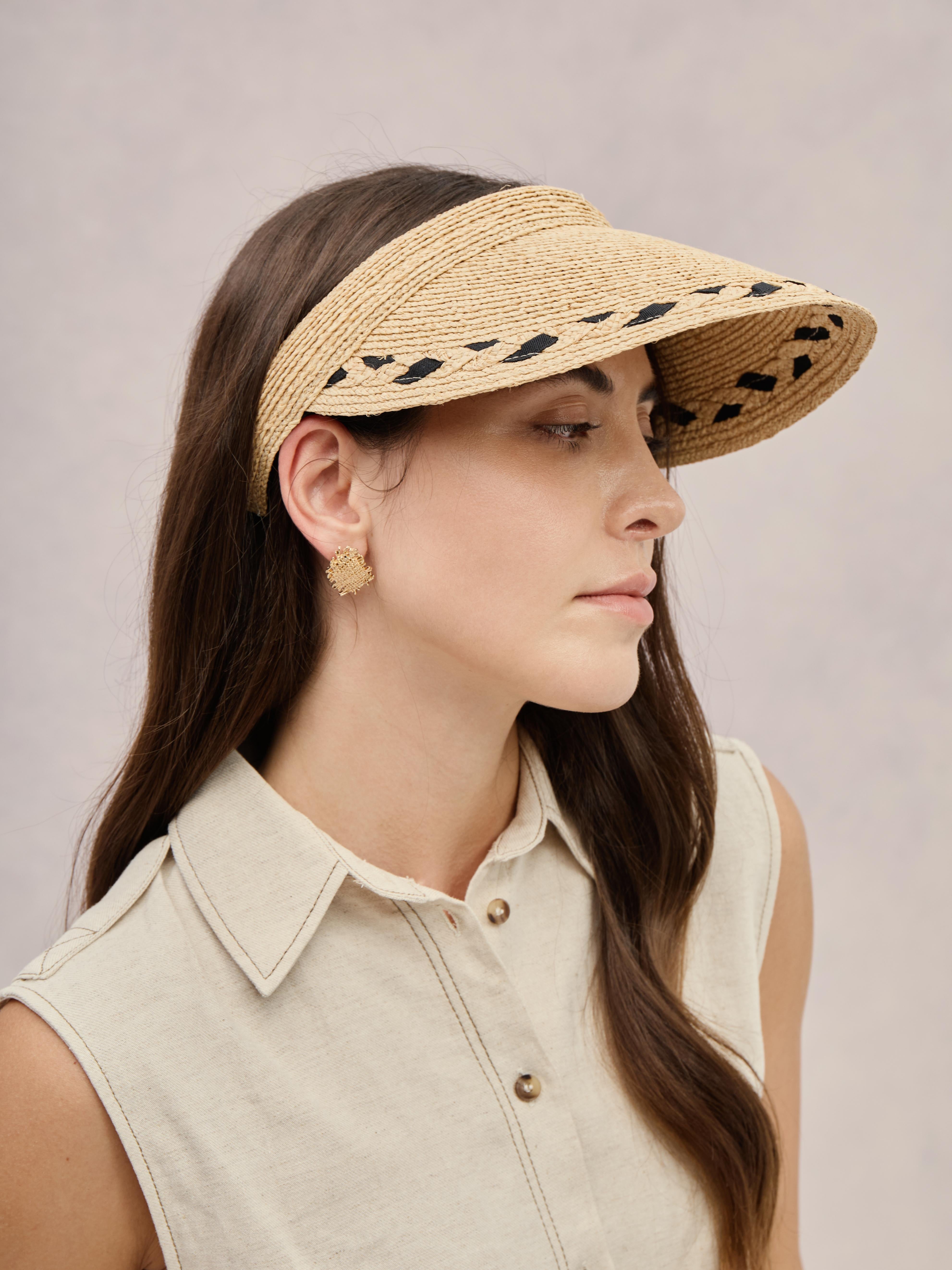 Handcrafted black Madagascar raffia visor hat — Malta | Club Hapuna