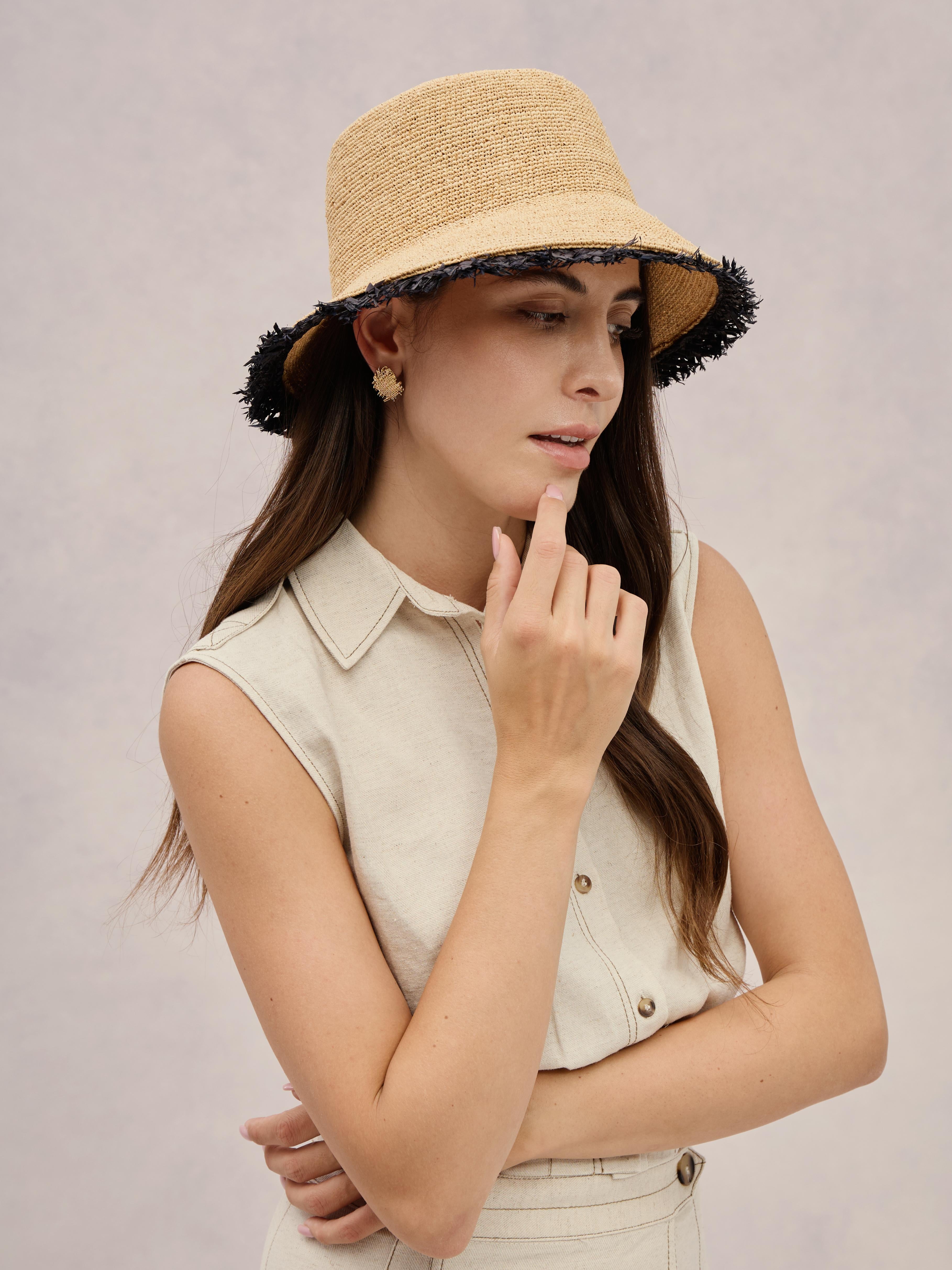 Handcrafted black Madagascar raffia bucket hat — Lanikai | Club Hapuna