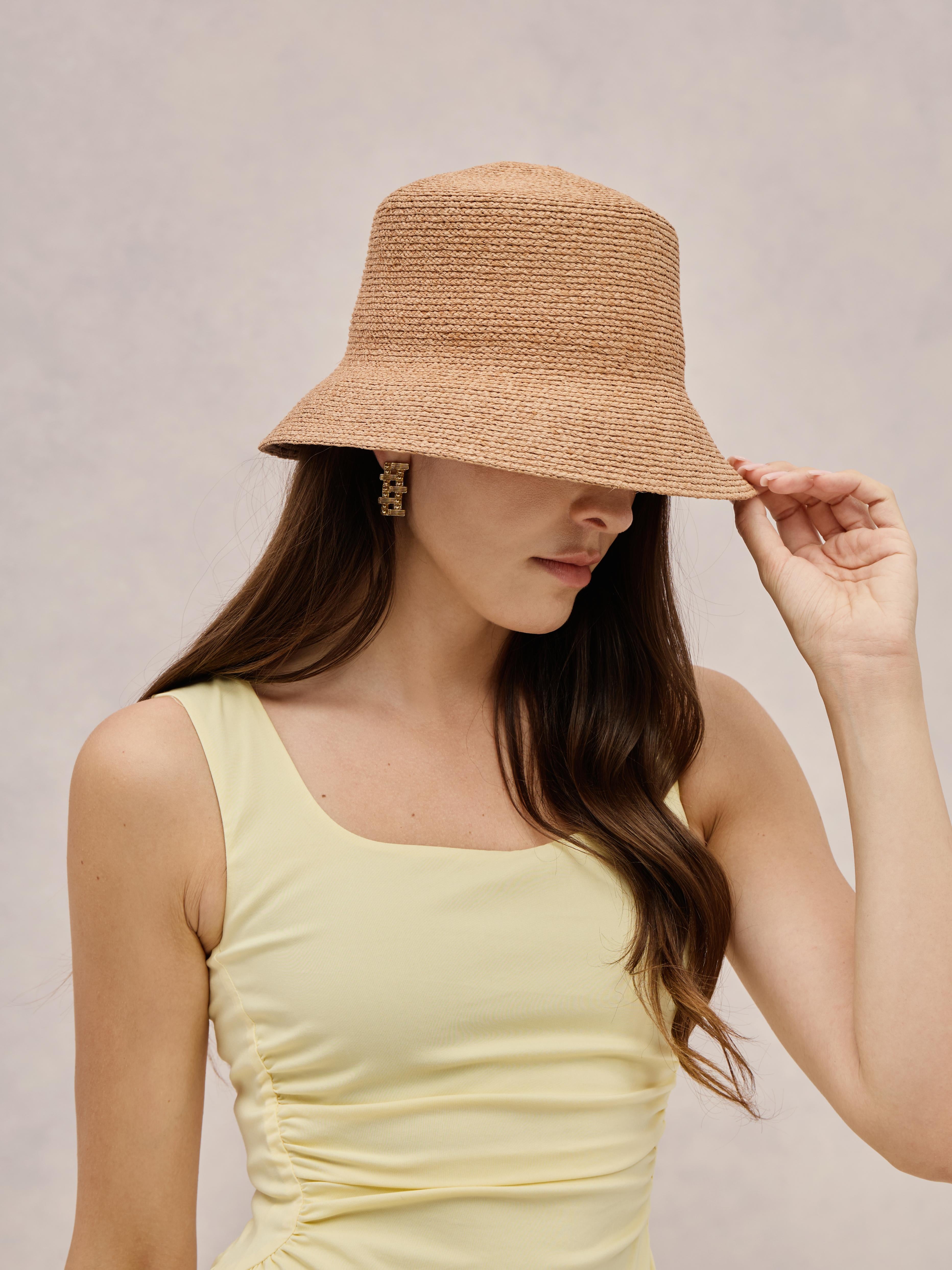 Handcrafted nougat Madagascar raffia bucket hat — Capri | Club Hapuna