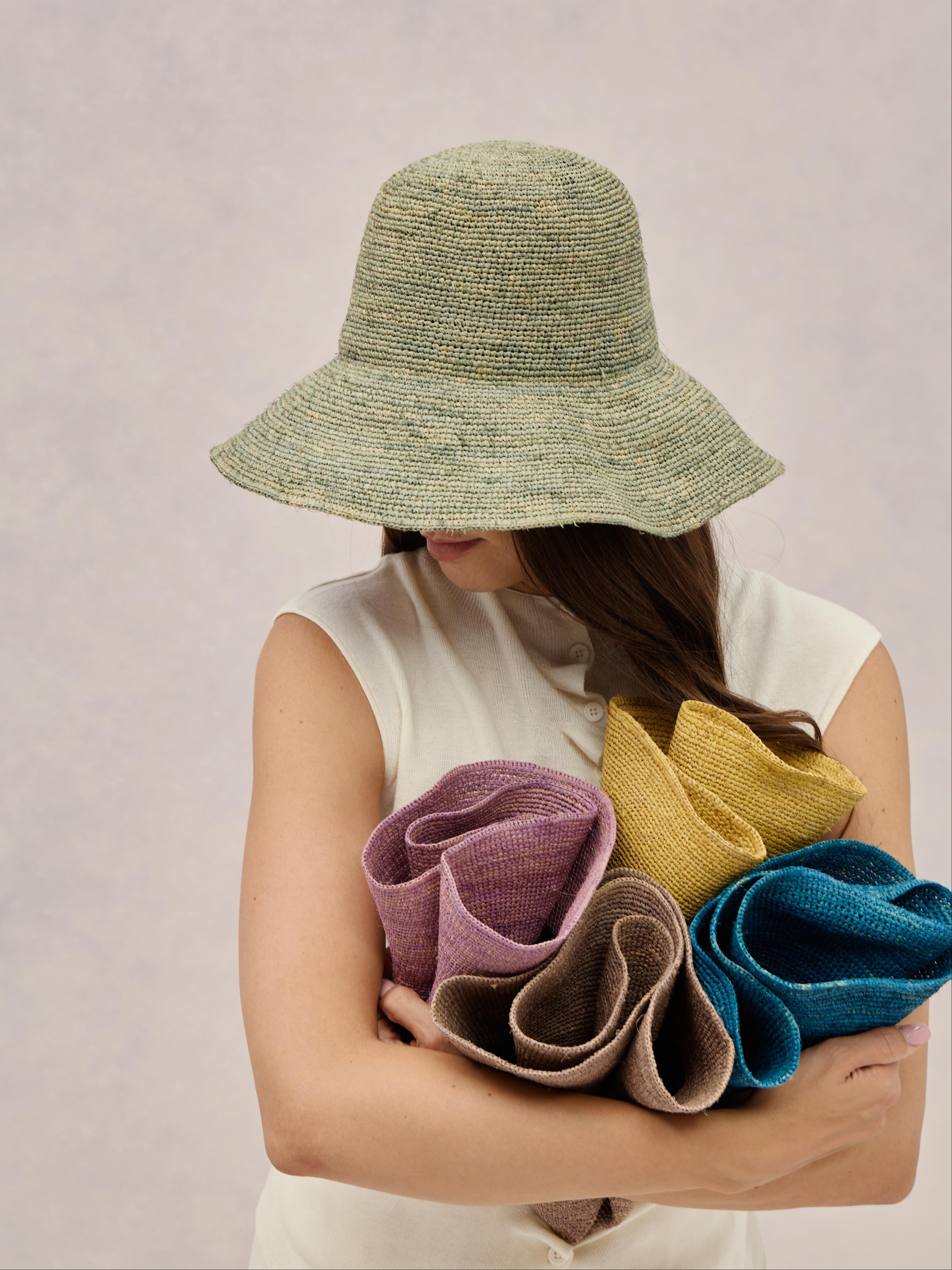 Azores olive raffia cloche hat — packable, earthy tone | Club Hapuna
