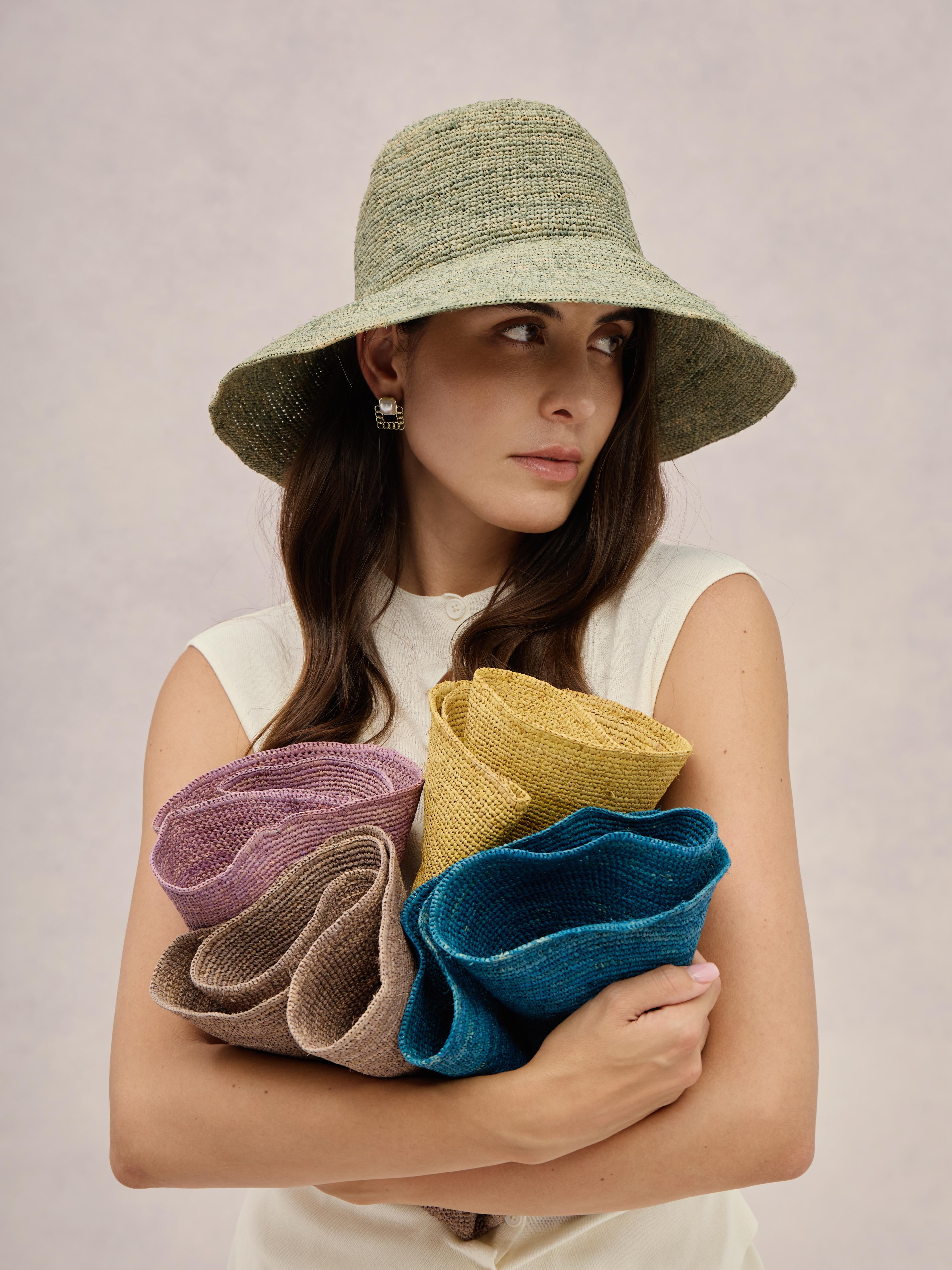 Club Hapuna Azores — olive Madagascar raffia cloche-inspired hat