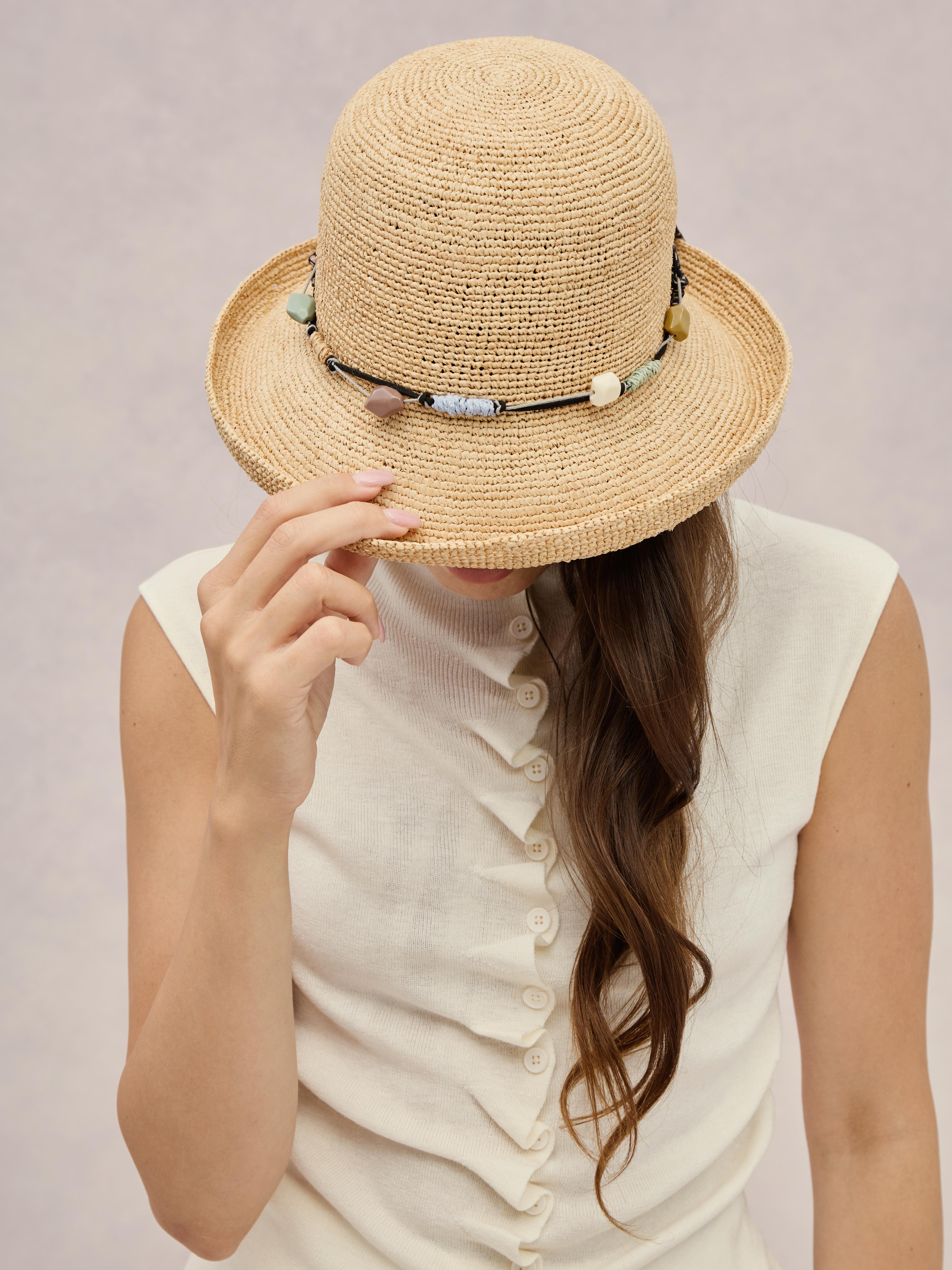 Club Hapuna Amalfi — black Madagascar raffia hat with scarf trim