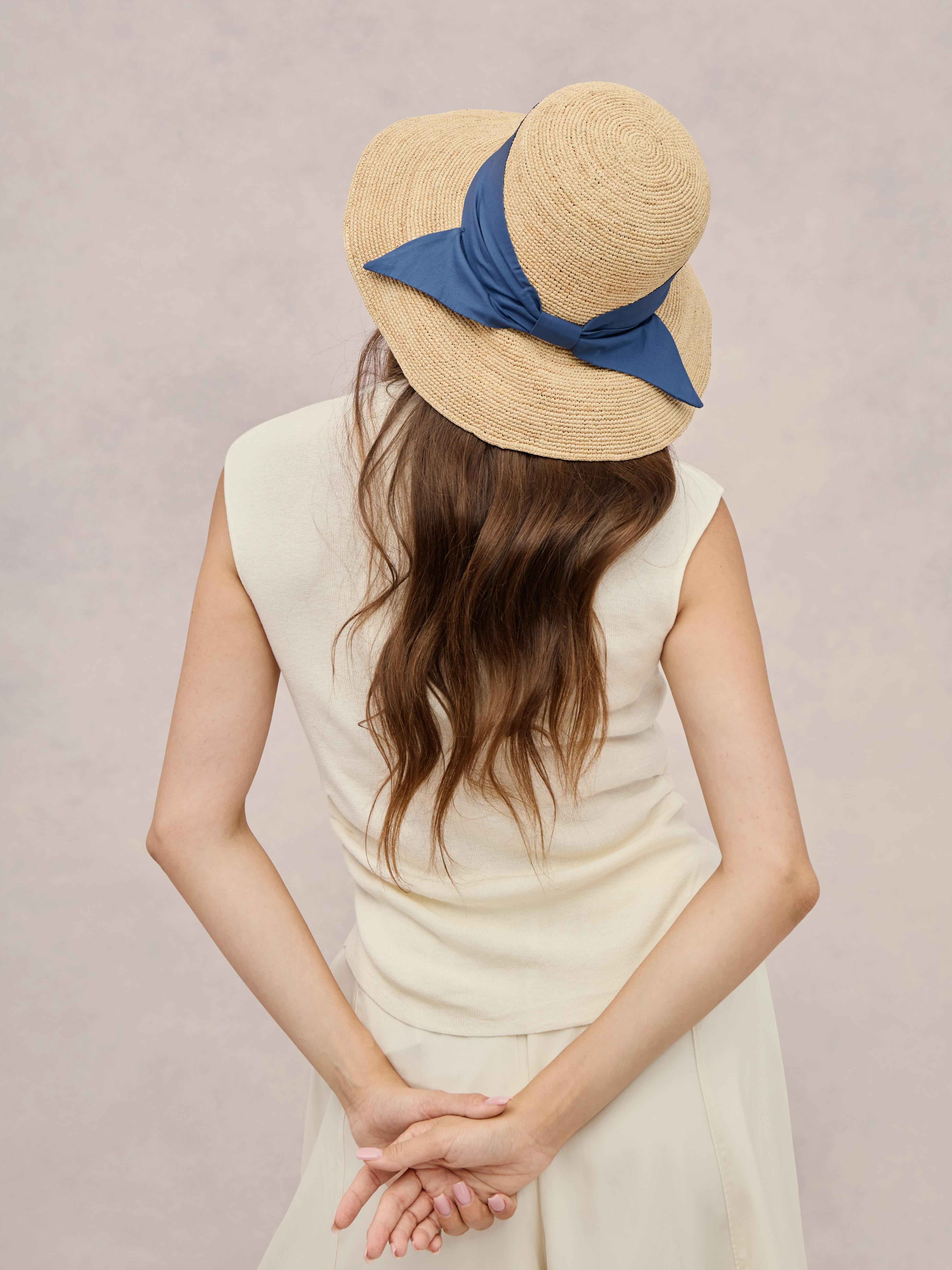 Handcrafted blue Madagascar raffia sun hat — Maya | Club Hapuna