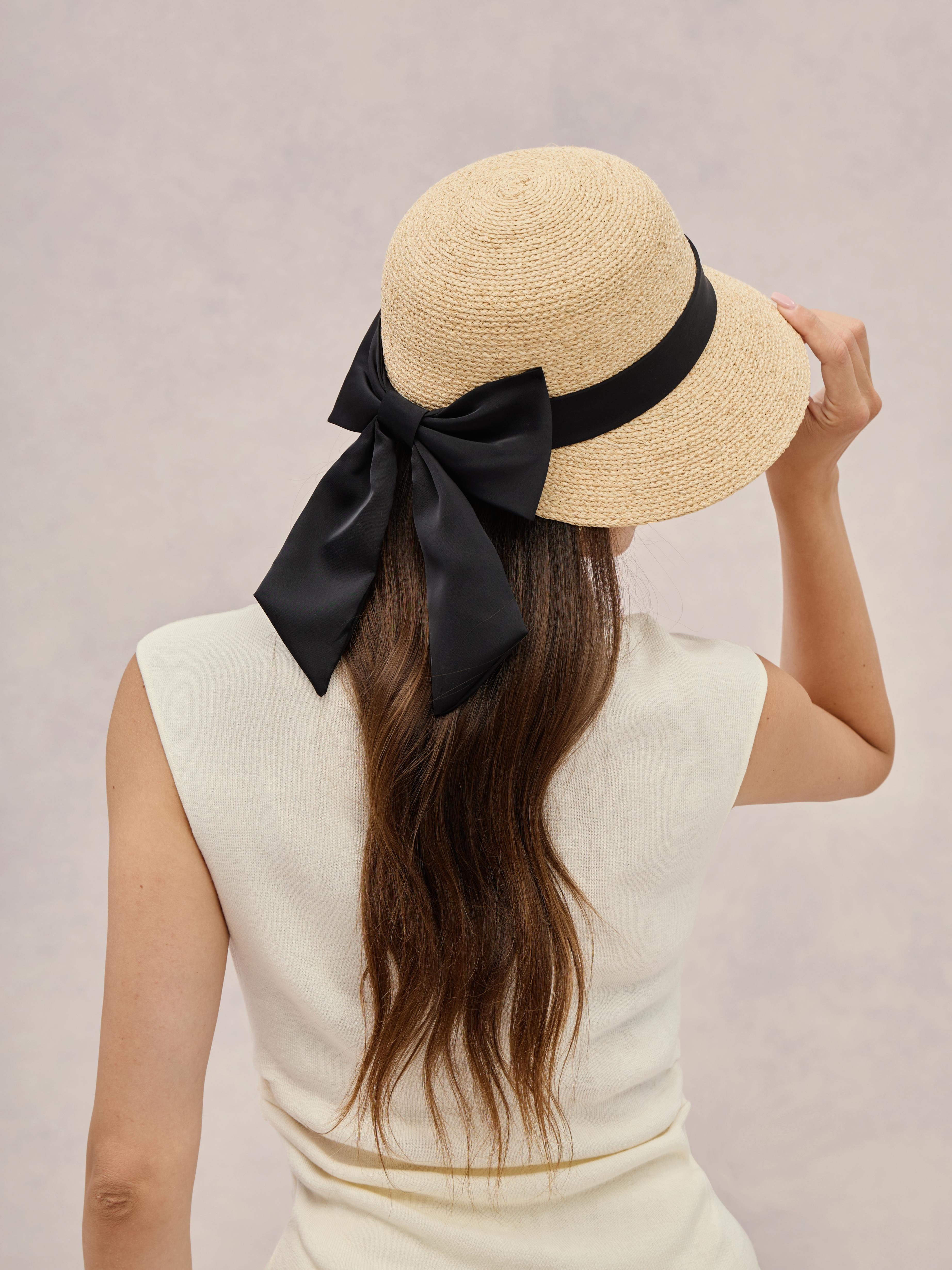 Handcrafted black Madagascar raffia sun hat — Tahiti | Club Hapuna
