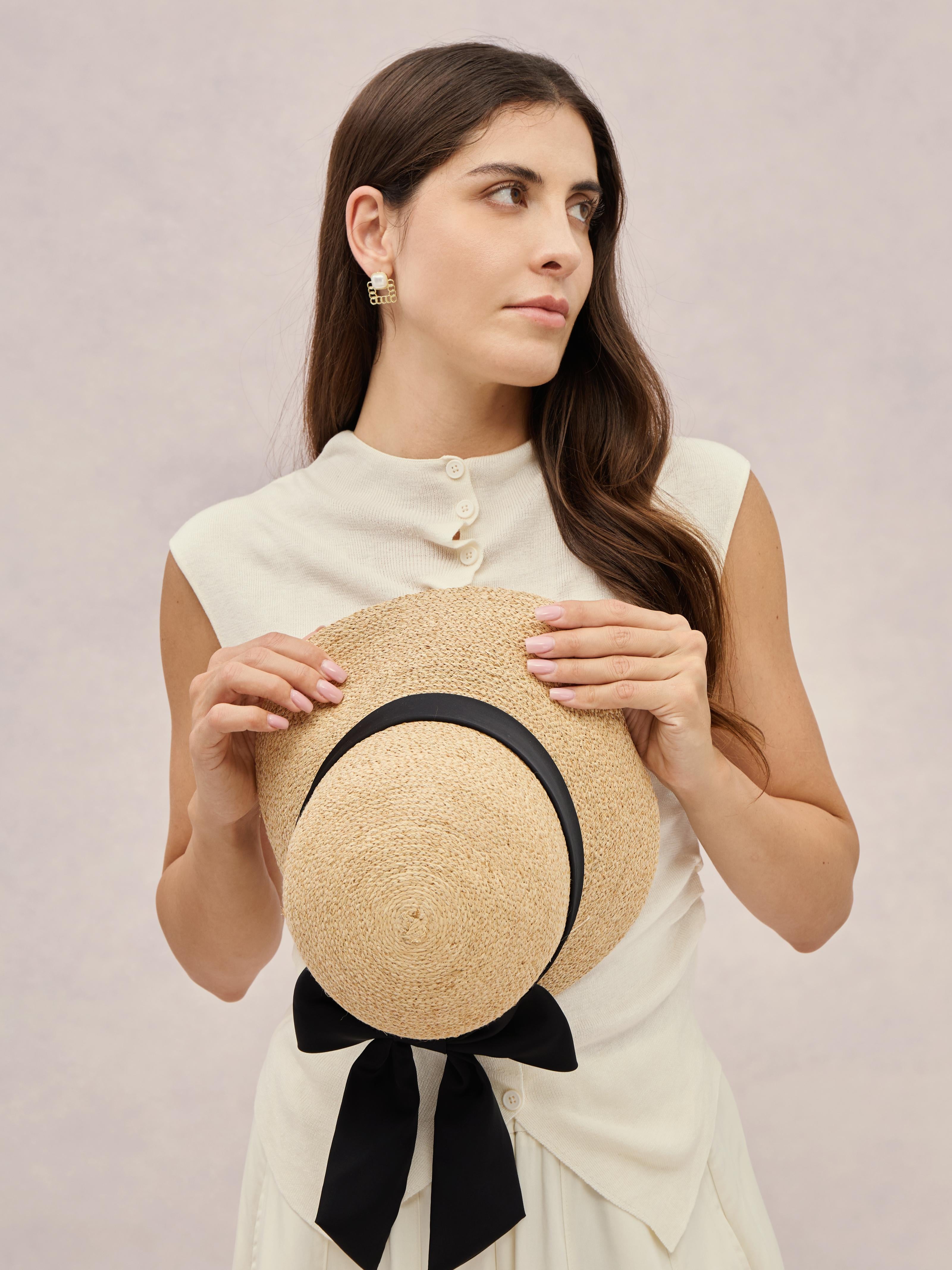 Club Hapuna Tahiti — black Madagascar raffia hat with side tie