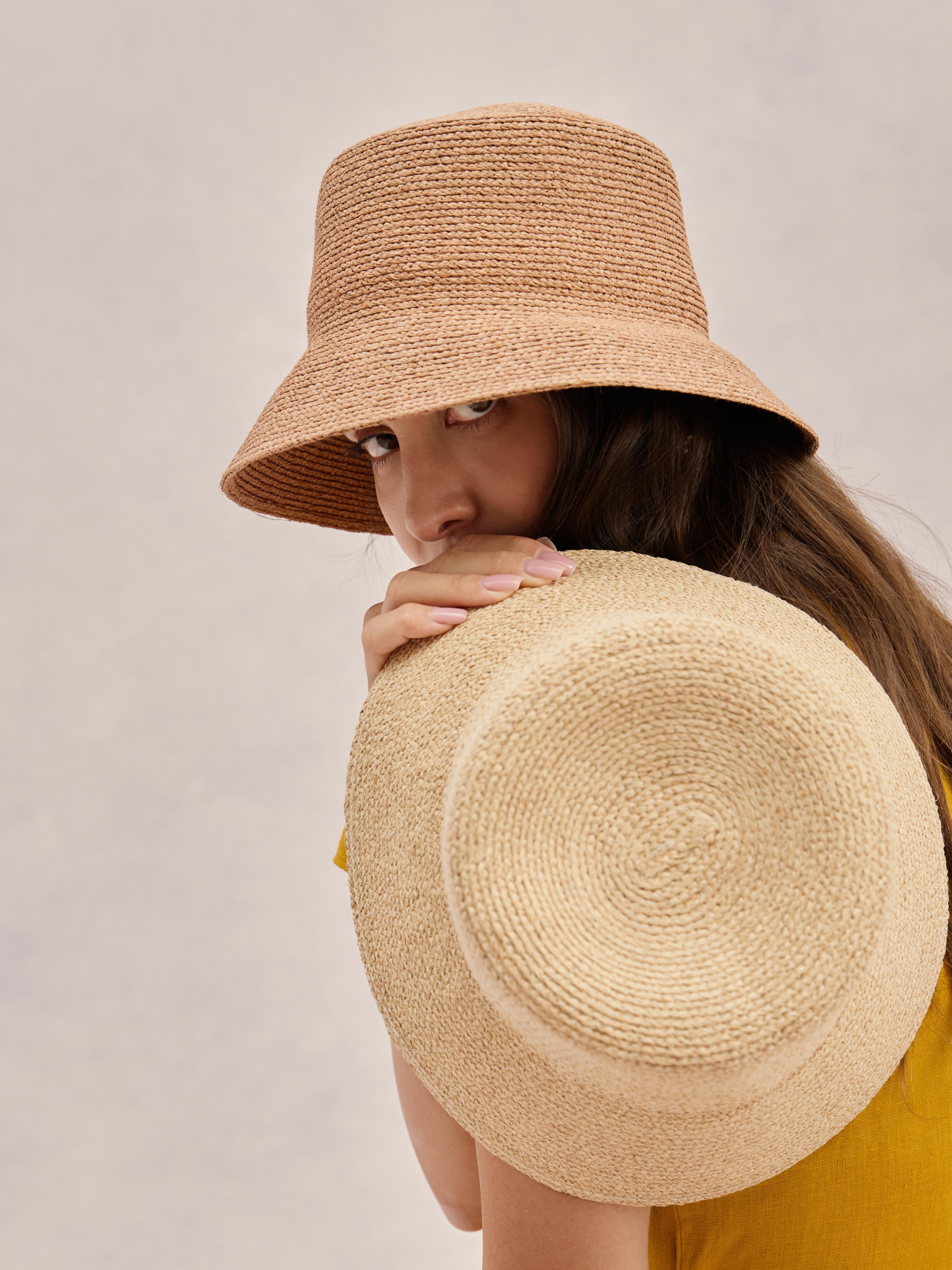 Capri nougat raffia bucket hat — minimal design, packable | Club Hapuna