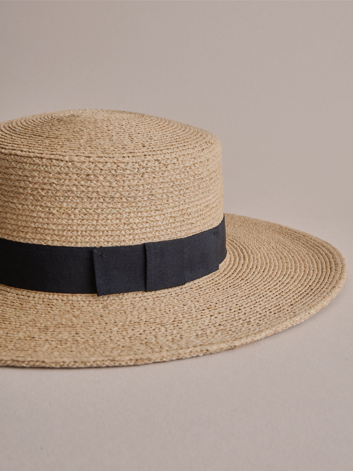 Madagascar raffia boater in charcoal — Club Hapuna Comino vintage