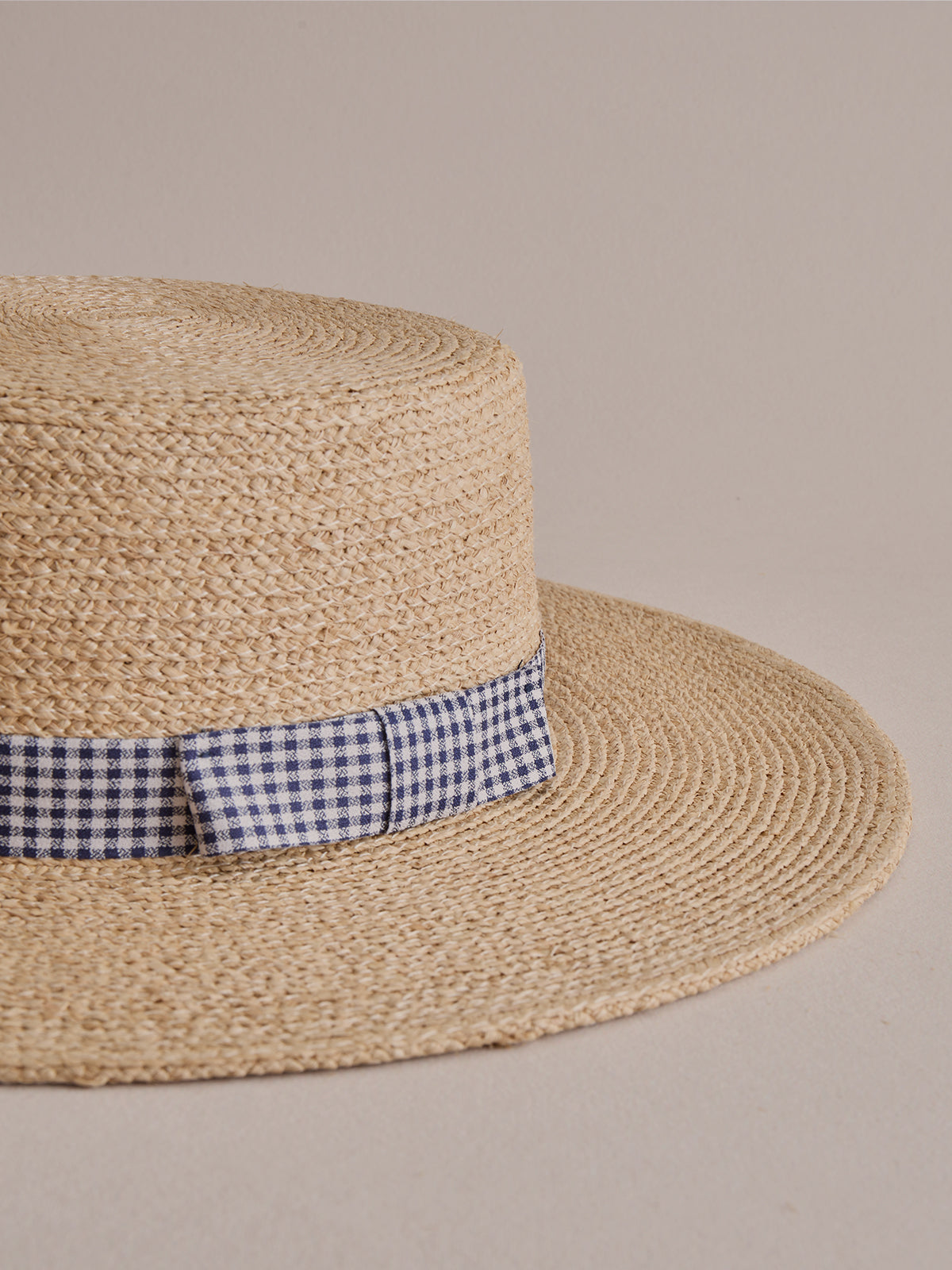 Madagascar raffia boater with gingham ribbon — Club Hapuna Comino